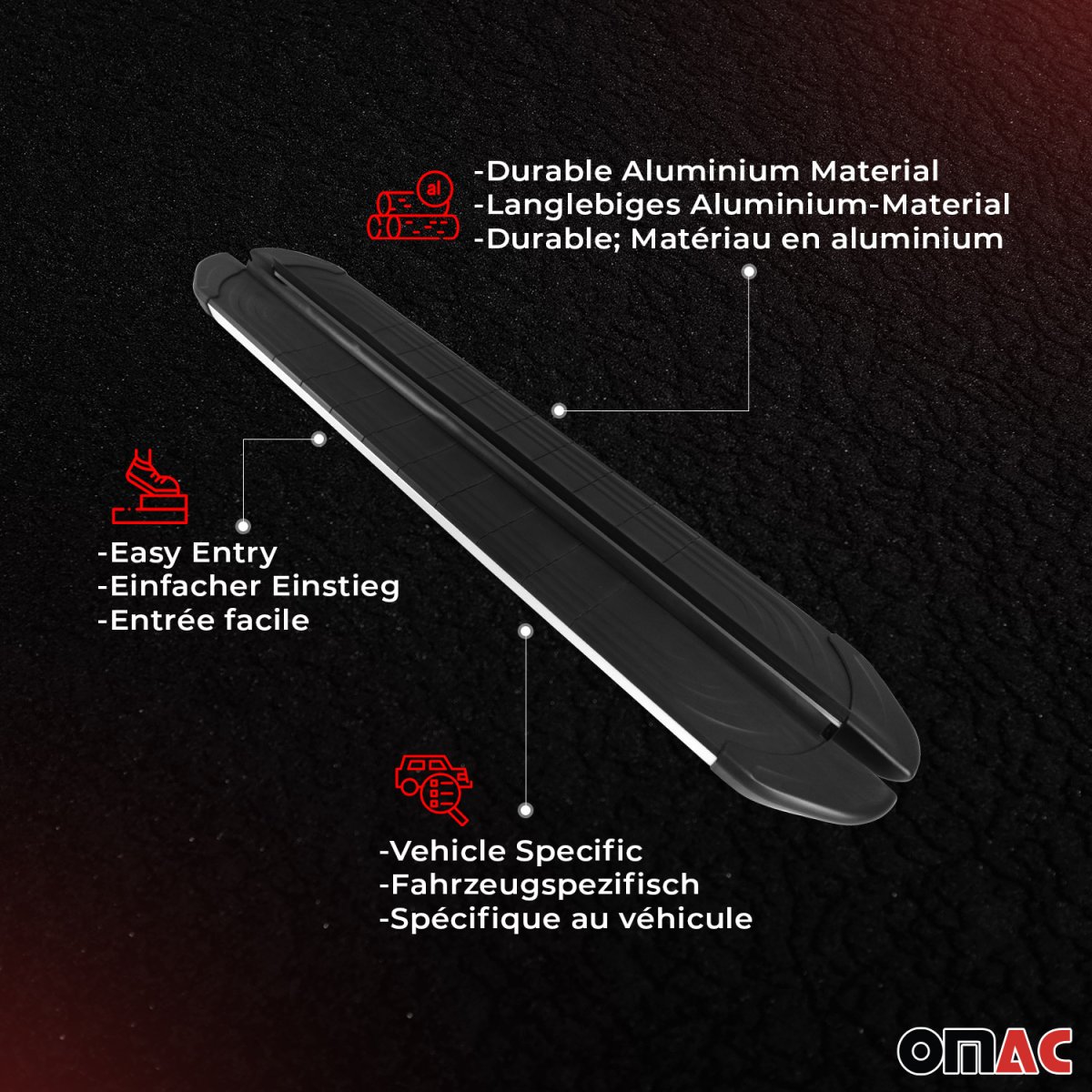 Ford F-150 Super Cab Side Steps - Omac - APA Aluminium (203) 2Pcs - Silver Black - '04-'14
